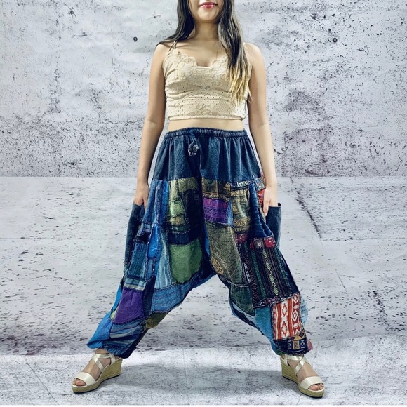 Handmade Nepalese Long Harem Pants Patchwork NWT - Picture 2 of 5